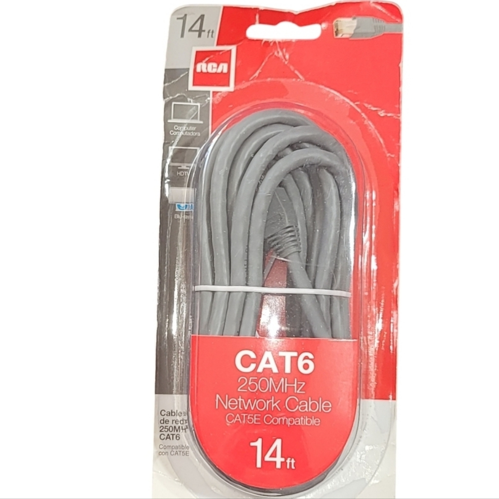RCA  CAT6 250MHz Network Cable 14 Ft  Ethernet CAT5E Compatible New In Package